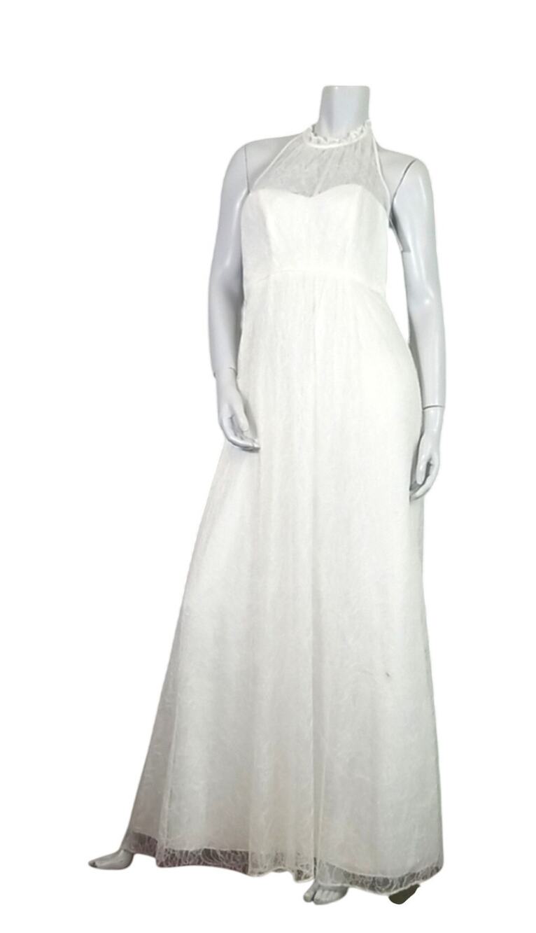 David's Bridal SZ 8 Dress Ivory High Neck Empire Waist Lace Halter NEW TINY FLAW